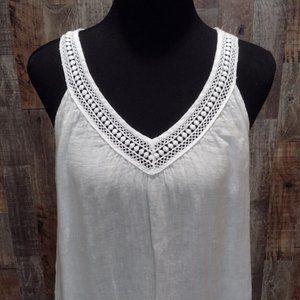 NWT TERZO MILLENNIO GAUZY 100% WHITE LINEN CROCHETED NECK WOMENS DRESS SZ S NEW
